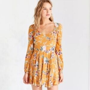 Urban Outfitters Mustard Floral Long Sleeve Dress